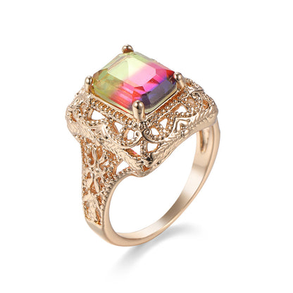 Red & Purple Crystal & Goldtone Radiant-Cut Ring