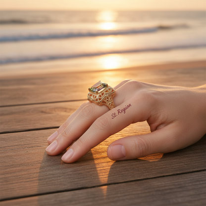 Red & Purple Crystal & Goldtone Radiant-Cut Ring