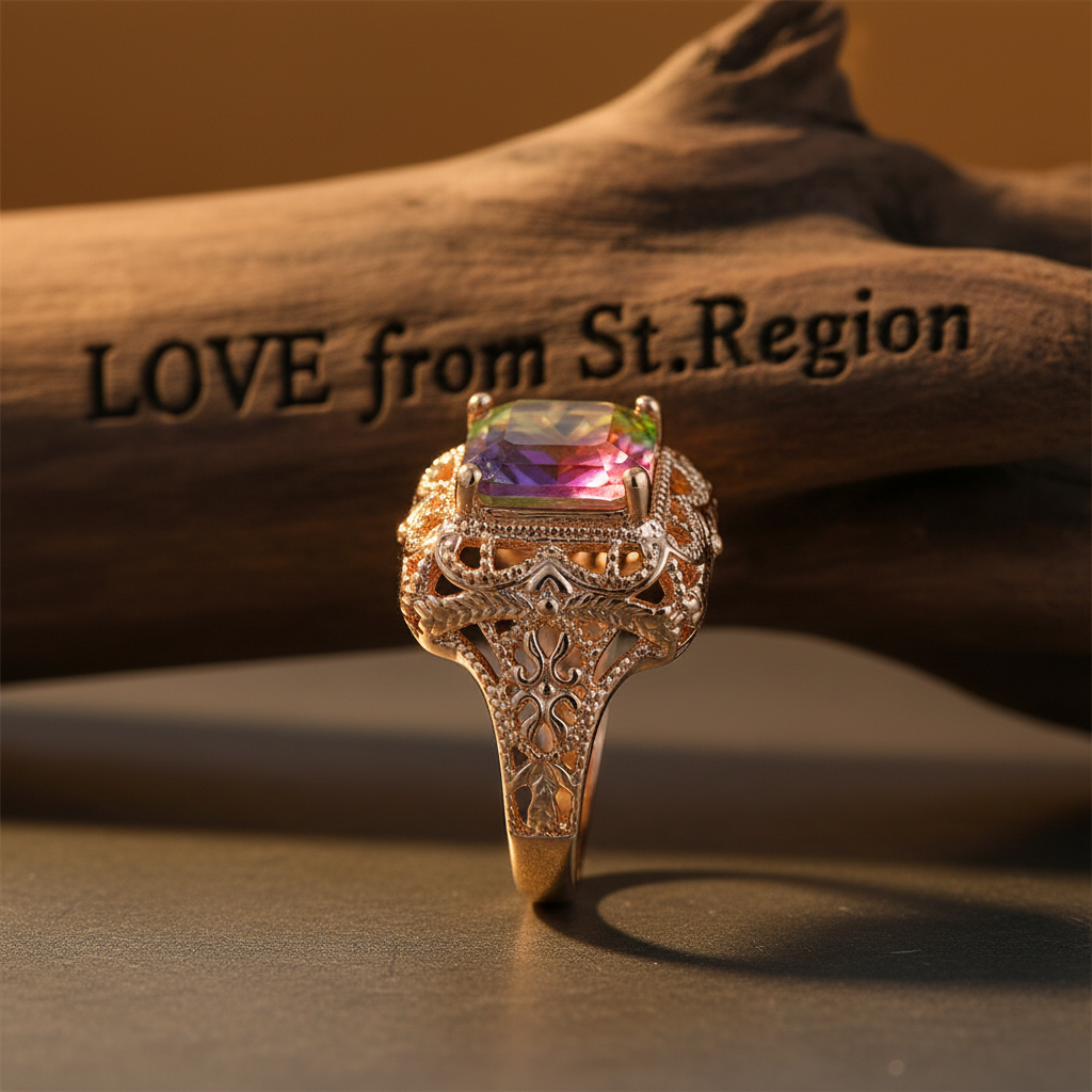 Red & Purple Crystal & Goldtone Radiant-Cut Ring