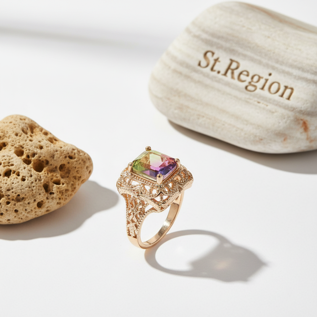 Red & Purple Crystal & Goldtone Radiant-Cut Ring