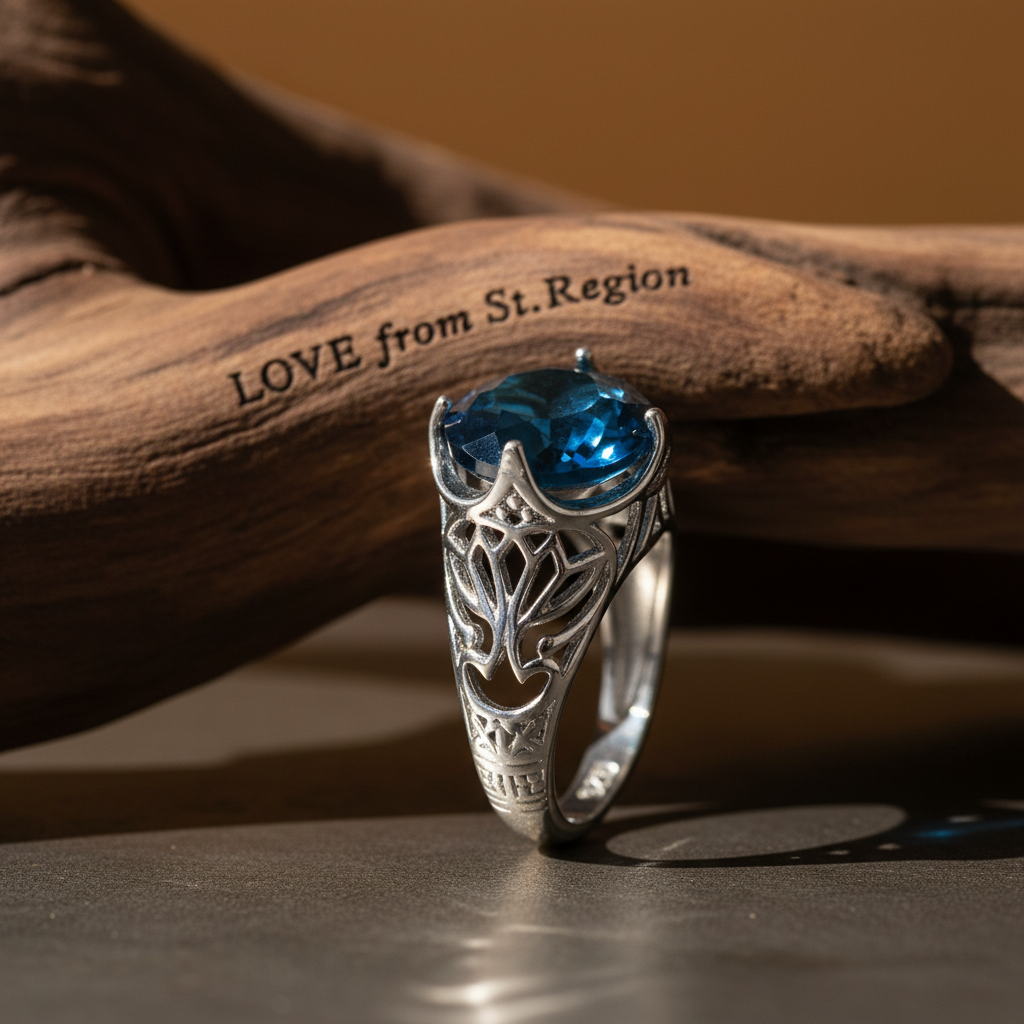 Blue Crystal & Silvertone Filigree Ring