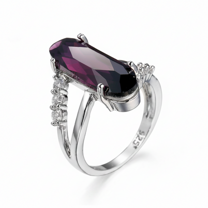 Cubic Zirconia & Purple Crystal Long Oval Ring