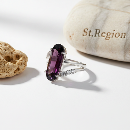 Cubic Zirconia & Purple Crystal Long Oval Ring