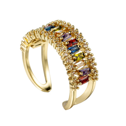 Multicolor Crystal & Cubic Zirconia Goldtone Open Ring