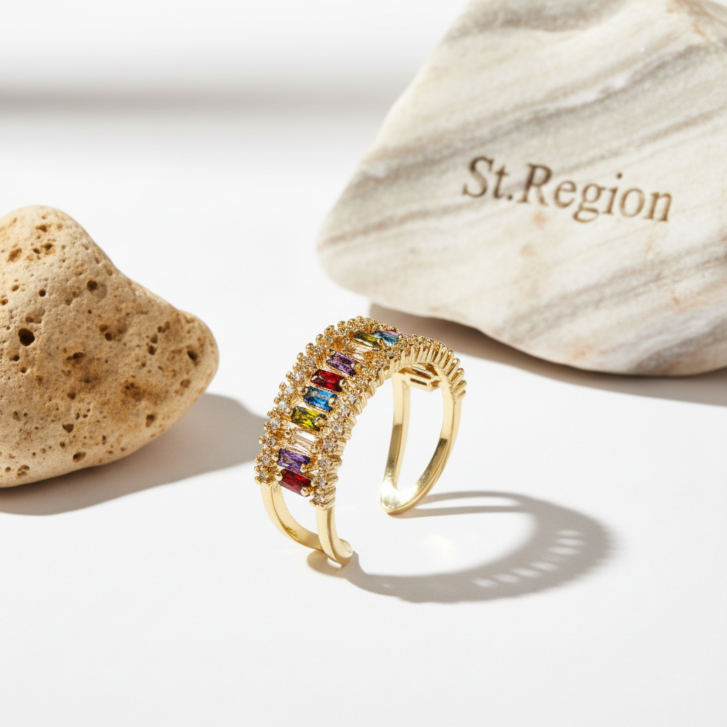 Multicolor Crystal & Cubic Zirconia Goldtone Open Ring