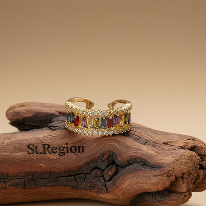 Multicolor Crystal & Cubic Zirconia Goldtone Open Ring