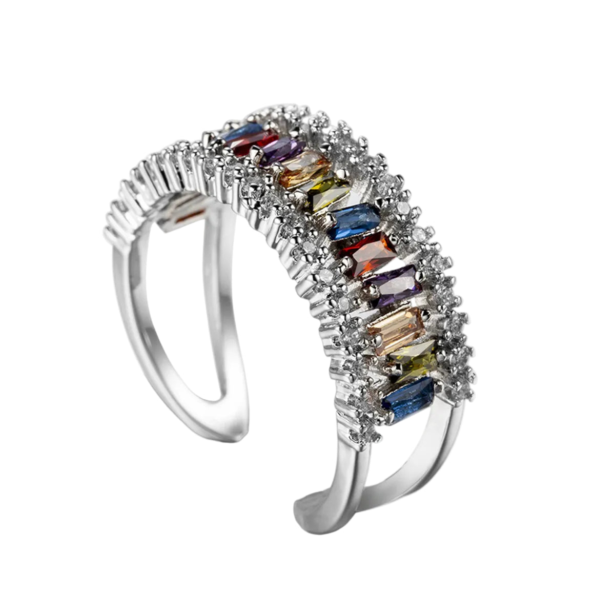 Multicolor Crystal & Cubic Zirconia Silvertone Open Ring