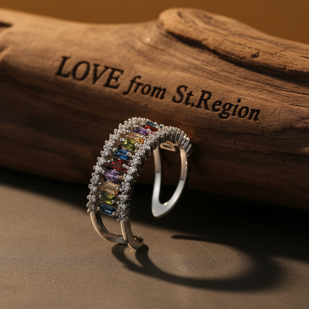 Multicolor Crystal & Cubic Zirconia Silvertone Open Ring