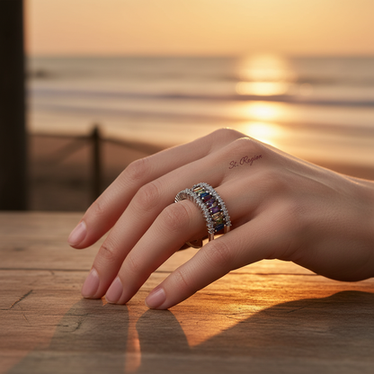 Multicolor Crystal & Cubic Zirconia Silvertone Open Ring
