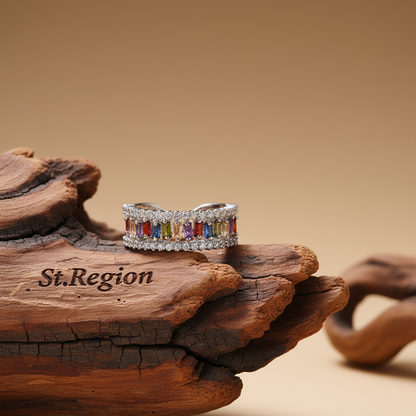 Multicolor Crystal & Cubic Zirconia Silvertone Open Ring