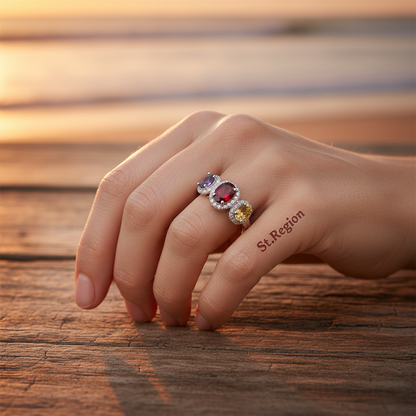 Multicolor Crystal & Cubic Zirconia Silvertone Oval Band Ring
