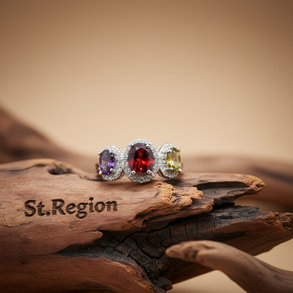 Multicolor Crystal & Cubic Zirconia Silvertone Oval Band Ring