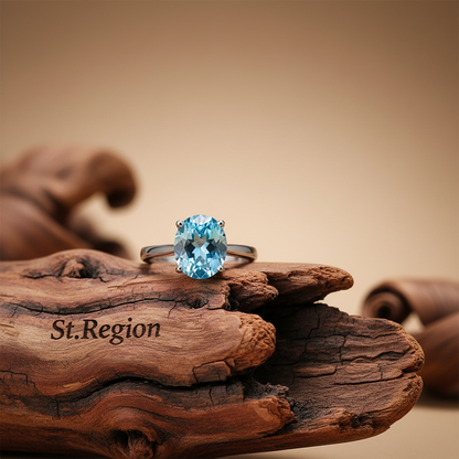 Sea Blue Crystal & Silvertone Oval-Cut Solitaire Ring
