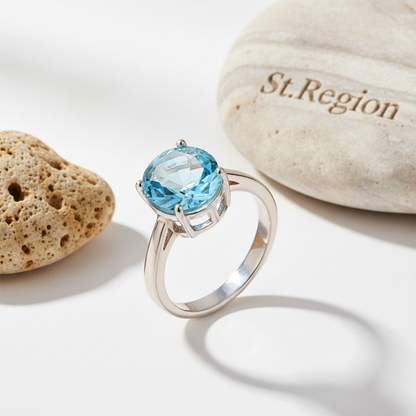 Sea Blue Crystal & Silvertone Oval-Cut Solitaire Ring