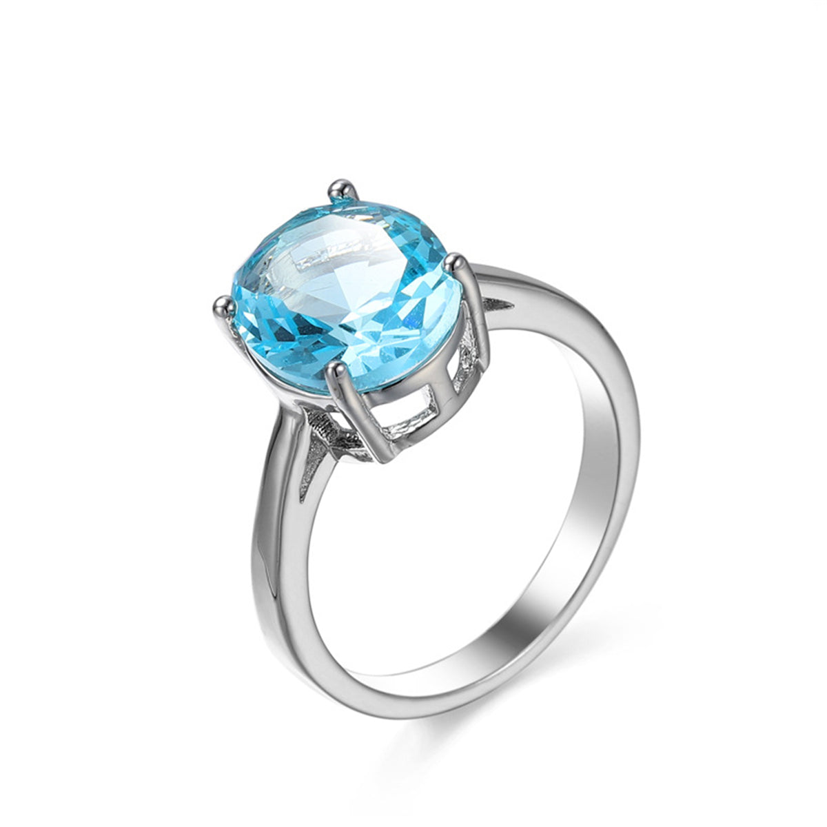 Sea Blue Crystal & Silvertone Oval-Cut Solitaire Ring