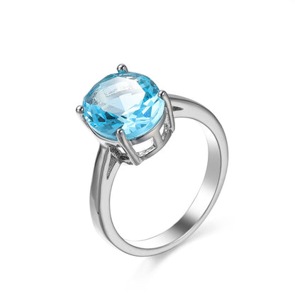 Sea Blue Crystal & Silvertone Oval-Cut Solitaire Ring