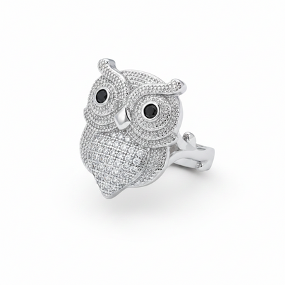 Cubic Zirconia & Silvertone Owl Ring