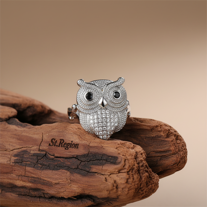 Cubic Zirconia & Silvertone Owl Ring