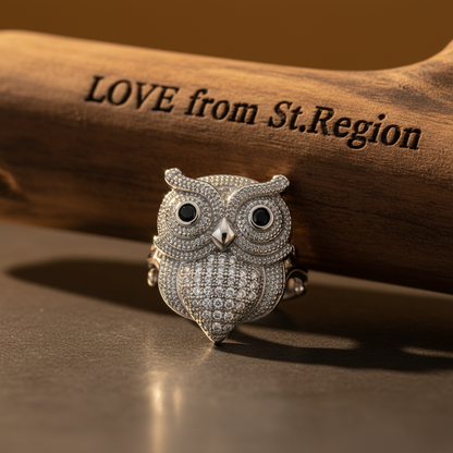 Cubic Zirconia & Silvertone Owl Ring