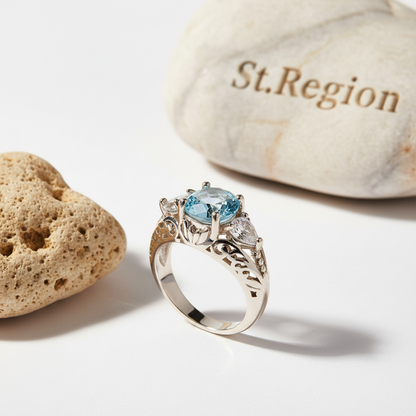 Sea Blue Crystal & Silvertone Round-Cut Ring