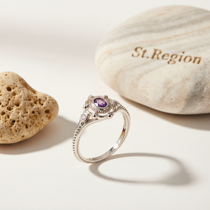 Cubic Zirconia & Purple Crystal Oval Ring