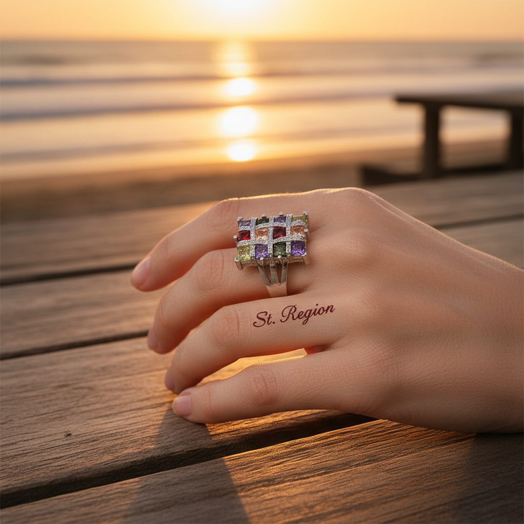 Multicolor Crystal & Cubic Zirconia Silvertone Block Ring