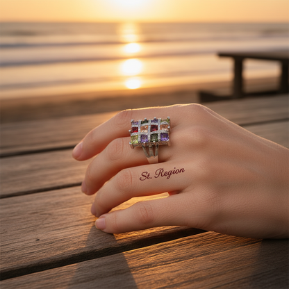 Multicolor Crystal & Cubic Zirconia Silvertone Block Ring