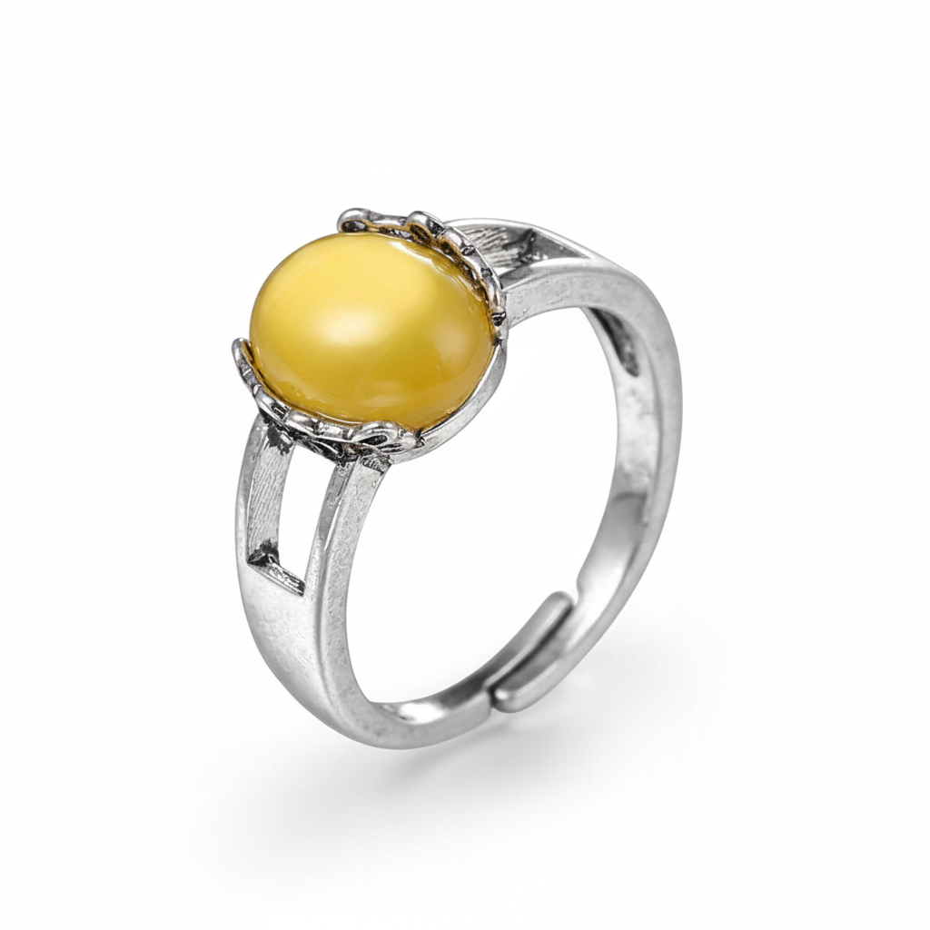 Yellow Resin & Silvertone Ring