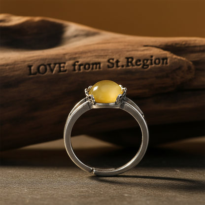 Yellow Resin & Silvertone Ring
