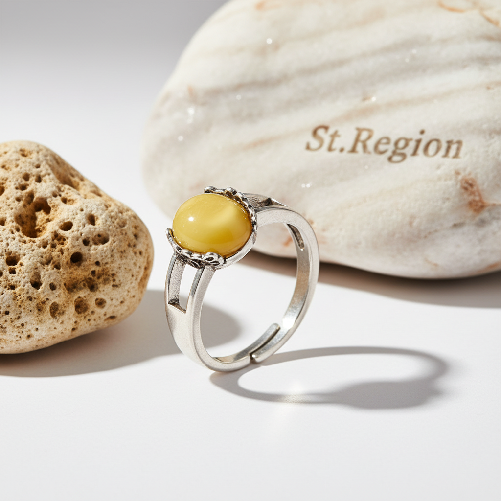 Yellow Resin & Silvertone Ring