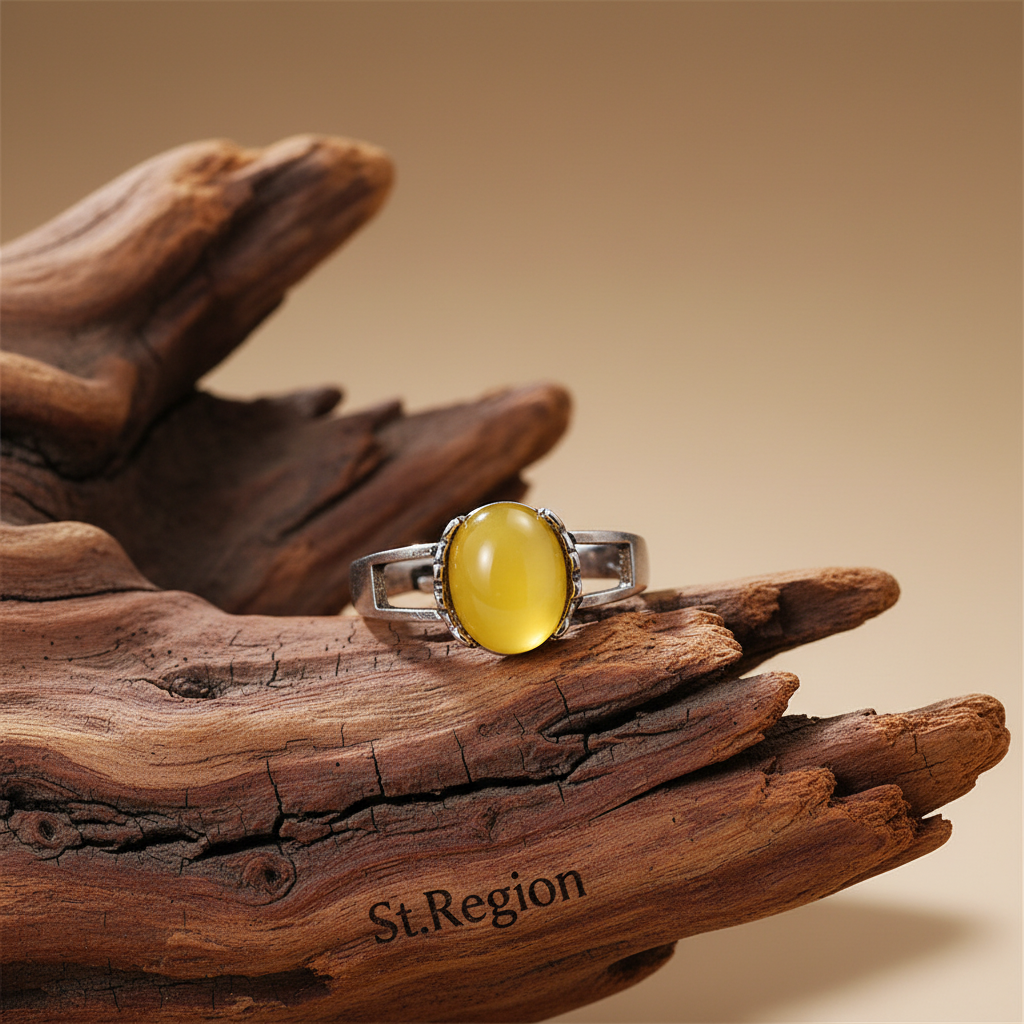 Yellow Resin & Silvertone Ring