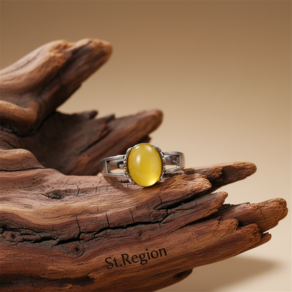 Yellow Resin & Silvertone Ring