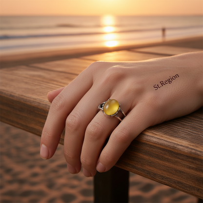 Yellow Resin & Silvertone Ring