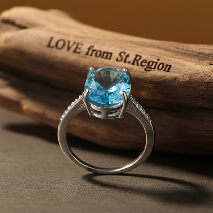 Sea Blue Crystal & Cubic Zirconia Band Ring