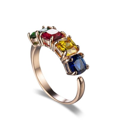 Crystal & Rose Goldtone Blue Princess-Cut Ring