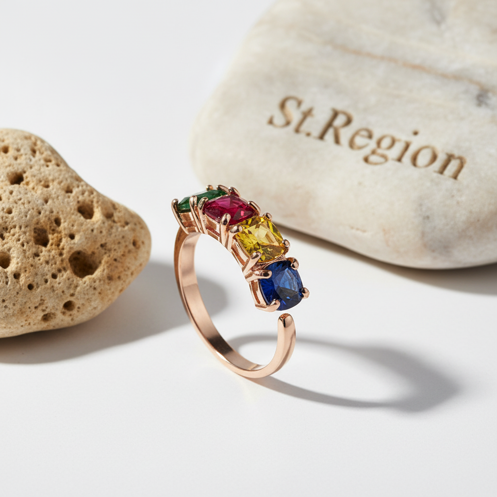 Crystal & Rose Goldtone Blue Princess-Cut Ring