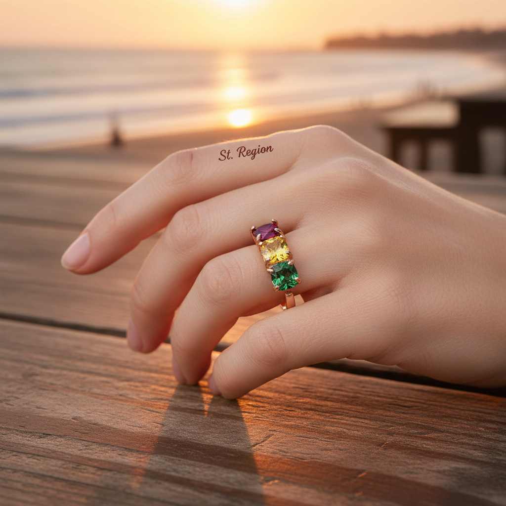 Crystal & Rose Goldtone Blue Princess-Cut Ring