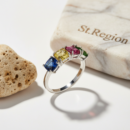 Pink Crystal & Silvertone Adjustable Ring