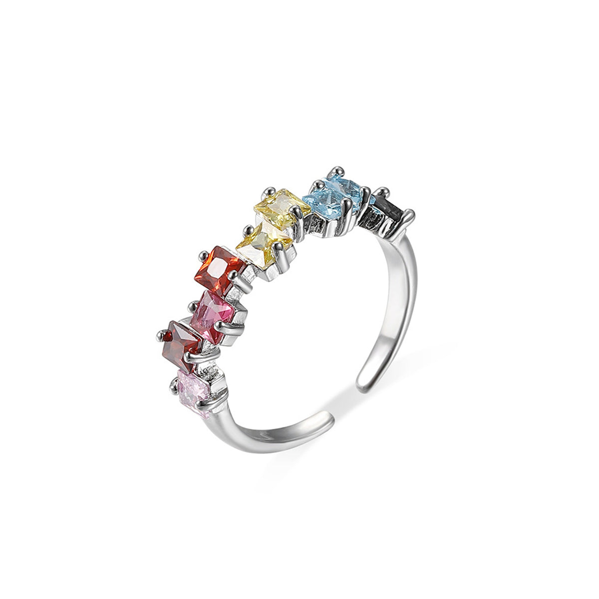 Jewel-tone Crystal & Silvertone Princess-Cut Open Ring