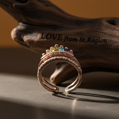 Green Multicolor Crystal & Rose Goldtone Crown Open Ring