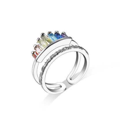 Multicolor Crystal & Silvertone Crown Open Ring