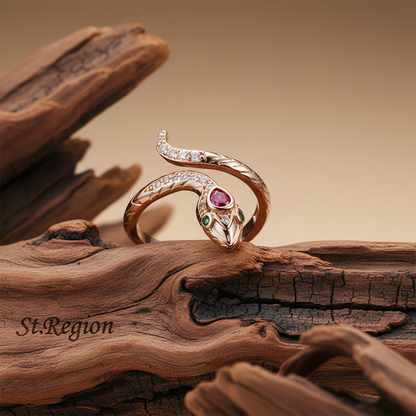 Red Crystal & Cubic Zirconia Snake Adjustable Bypass Ring