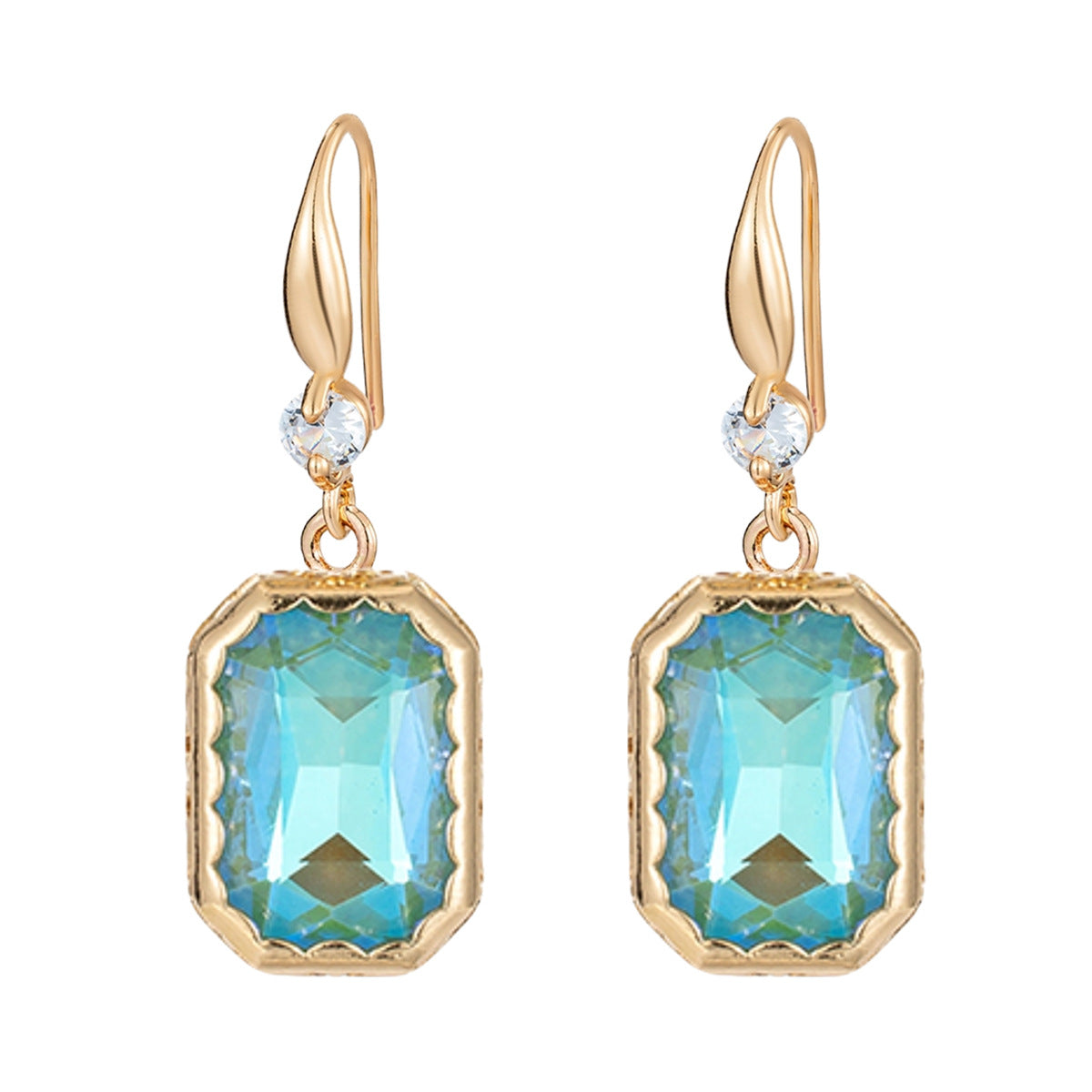 Green Crystal & Cubic Zirconia Goldtone Cushion-Cut Hook Earrings