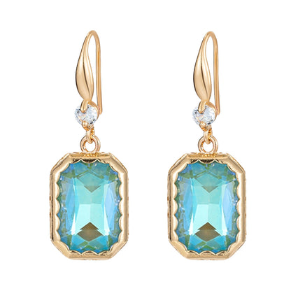 Green Crystal & Cubic Zirconia Goldtone Cushion-Cut Hook Earrings