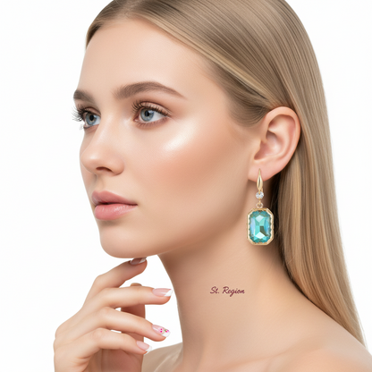 Green Crystal & Cubic Zirconia Goldtone Cushion-Cut Hook Earrings