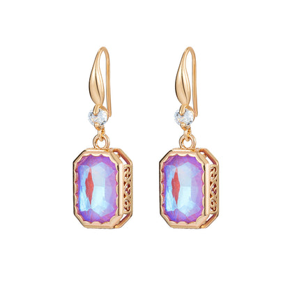 Purple Crystal & Cubic Zirconia Goldtone Cushion-Cut Hook Earrings
