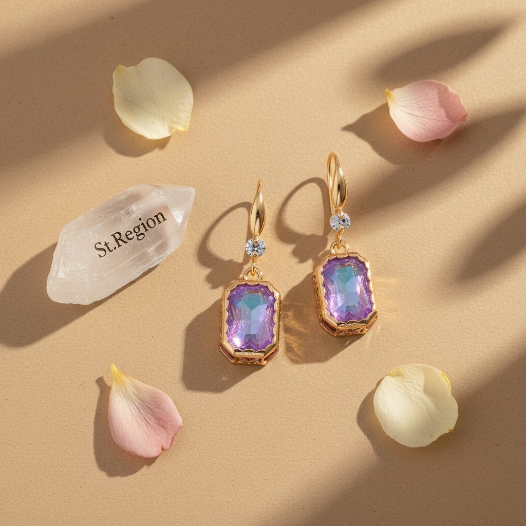 Purple Crystal & Cubic Zirconia Goldtone Cushion-Cut Hook Earrings
