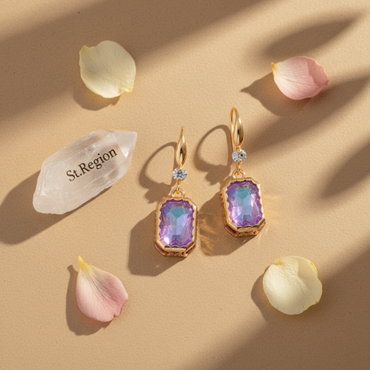 Purple Crystal & Cubic Zirconia Goldtone Cushion-Cut Hook Earrings
