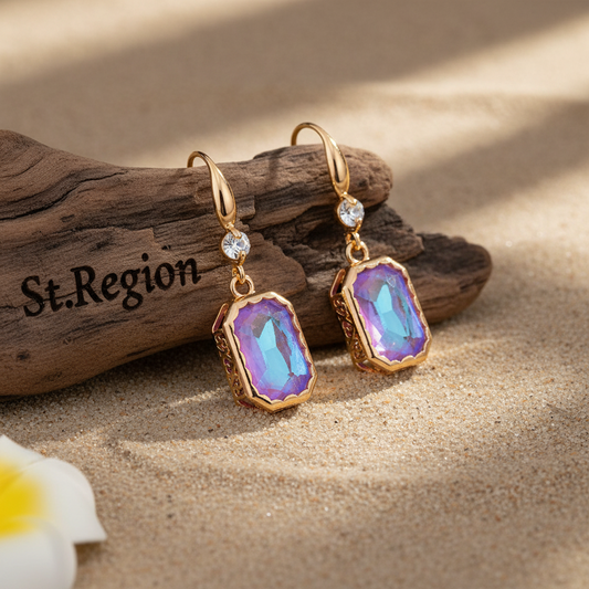 Purple Crystal & Cubic Zirconia Goldtone Cushion-Cut Hook Earrings