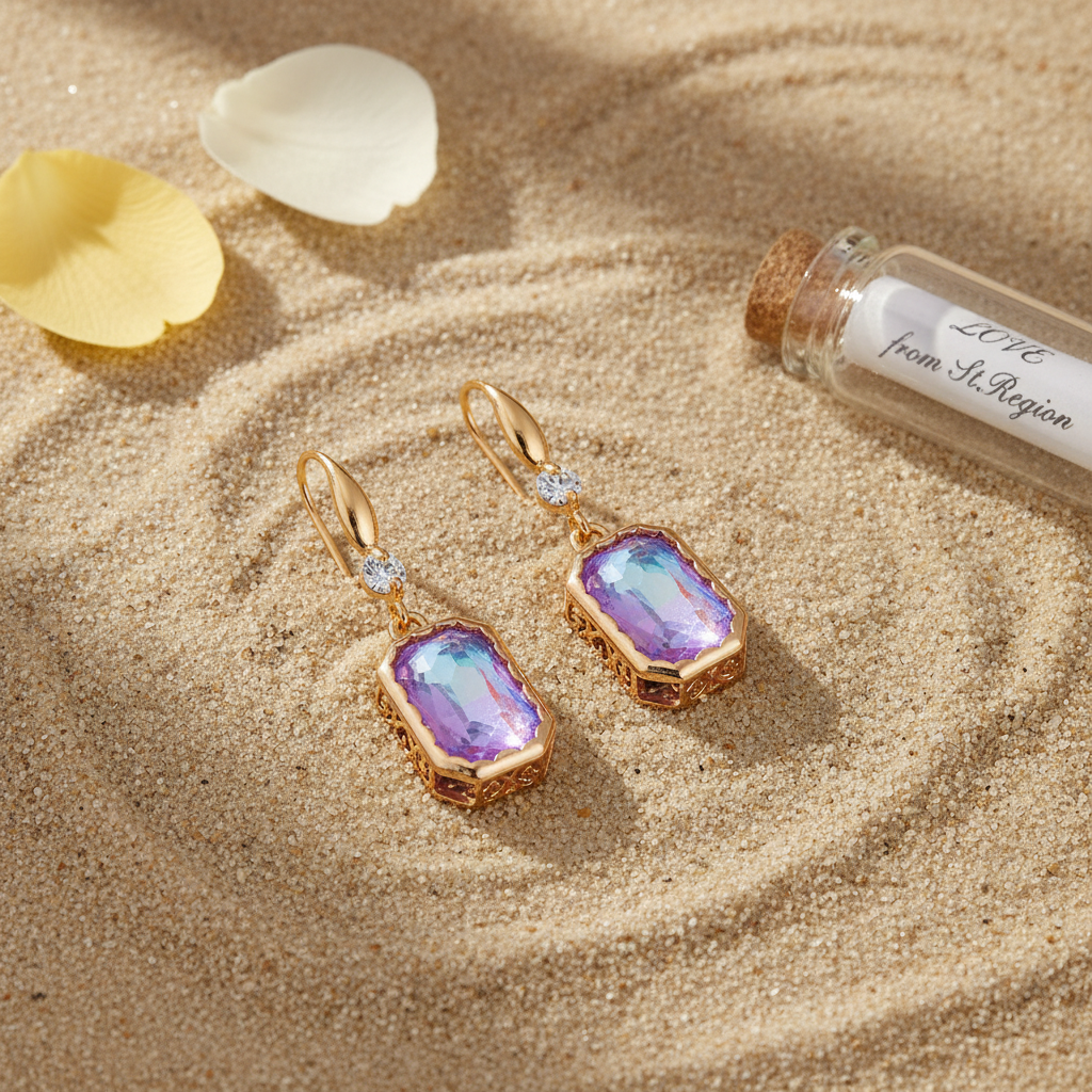 Purple Crystal & Cubic Zirconia Goldtone Cushion-Cut Hook Earrings